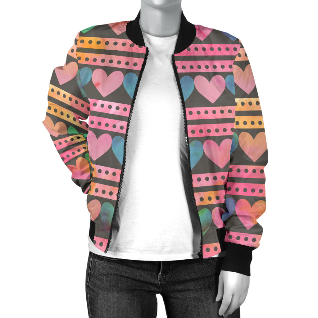 Heart Pattern Print Design HE010 Women Bomber Jacket