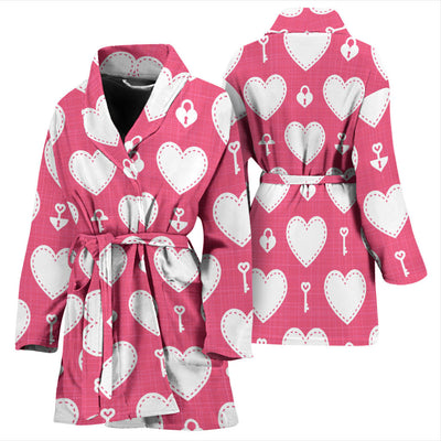 Heart Key Pattern Print Design HE09 Women Bathrobe