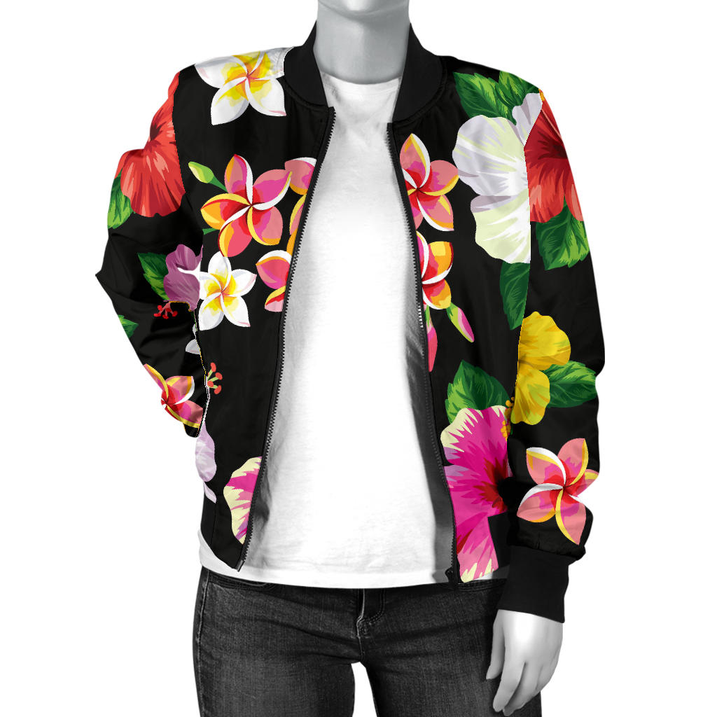 Hibiscus Pattern Print Design HB025 Women Bomber Jacket
