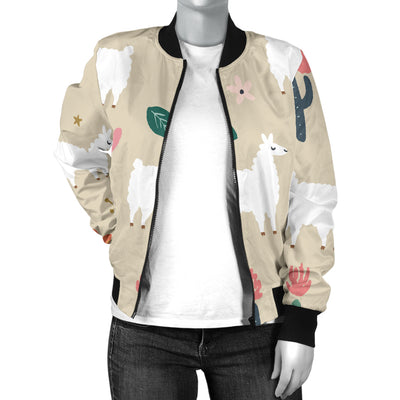 Llama Cactus Pattern Print Design 09 Women's Bomber Jacket