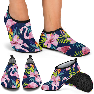 Flamingo Hibiscus Print Aqua Water Shoes