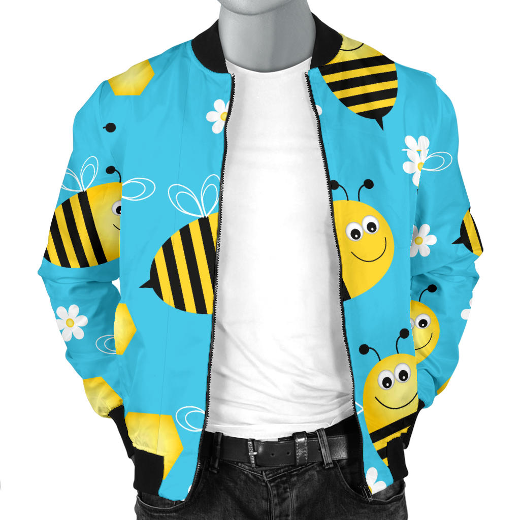 Bee Pattern Print Design BEE06 Men Bomber Jacket