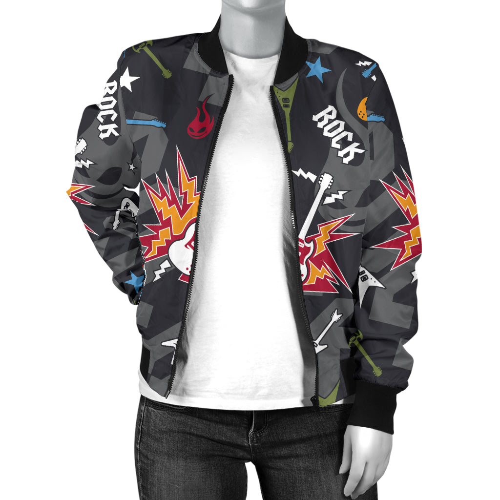 Rock and Roll Pattern Print Design A01 Women's Bomber Jacket