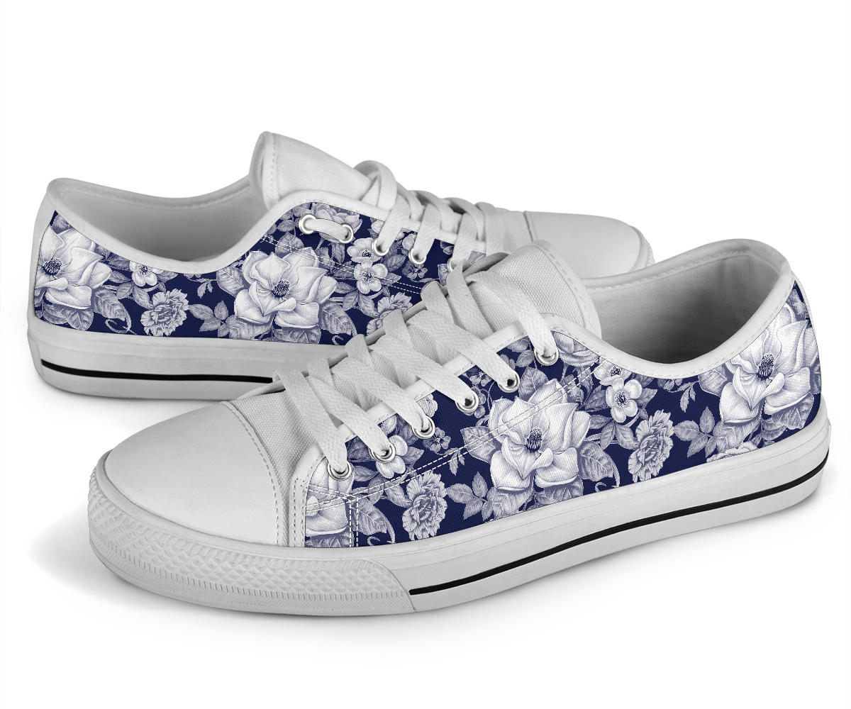 Floral Infrared Pattern White Bottom Low Top Shoes