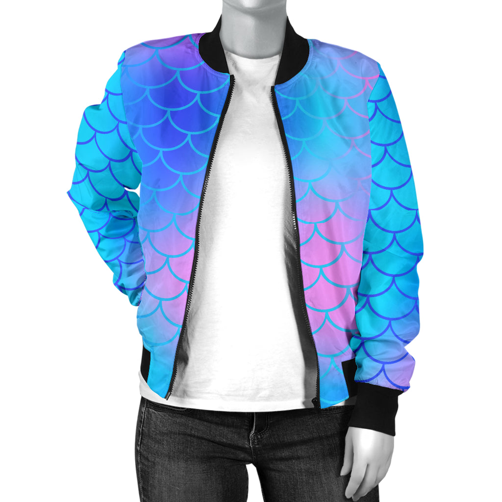 Mermaid Scales Pattern Print Design 04 Women's Bomber Jacket