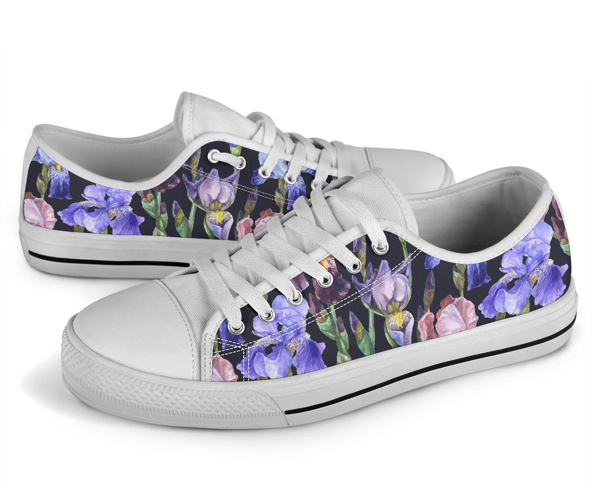 Iris Pattern Print Design IR04 White Bottom Low Top Shoes