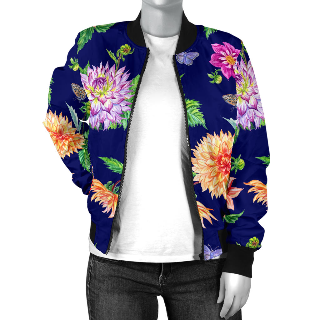 Dahlia Pattern Print Design DH010 Women Bomber Jacket