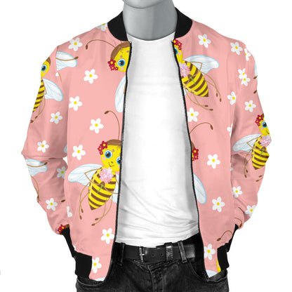 Bee Pattern Print Design BEE07 Men Bomber Jacket