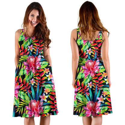 Heliconia Pattern Print Design HL02 Midi Dress