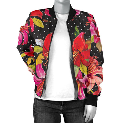 Lily Pattern Print Design LY012 Women Bomber Jacket
