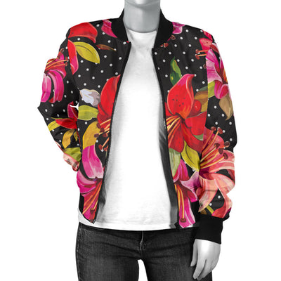 Lily Pattern Print Design LY012 Women Bomber Jacket