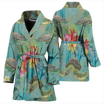 Sea Turtle Pattern Print Design T012 Women Bathrobe