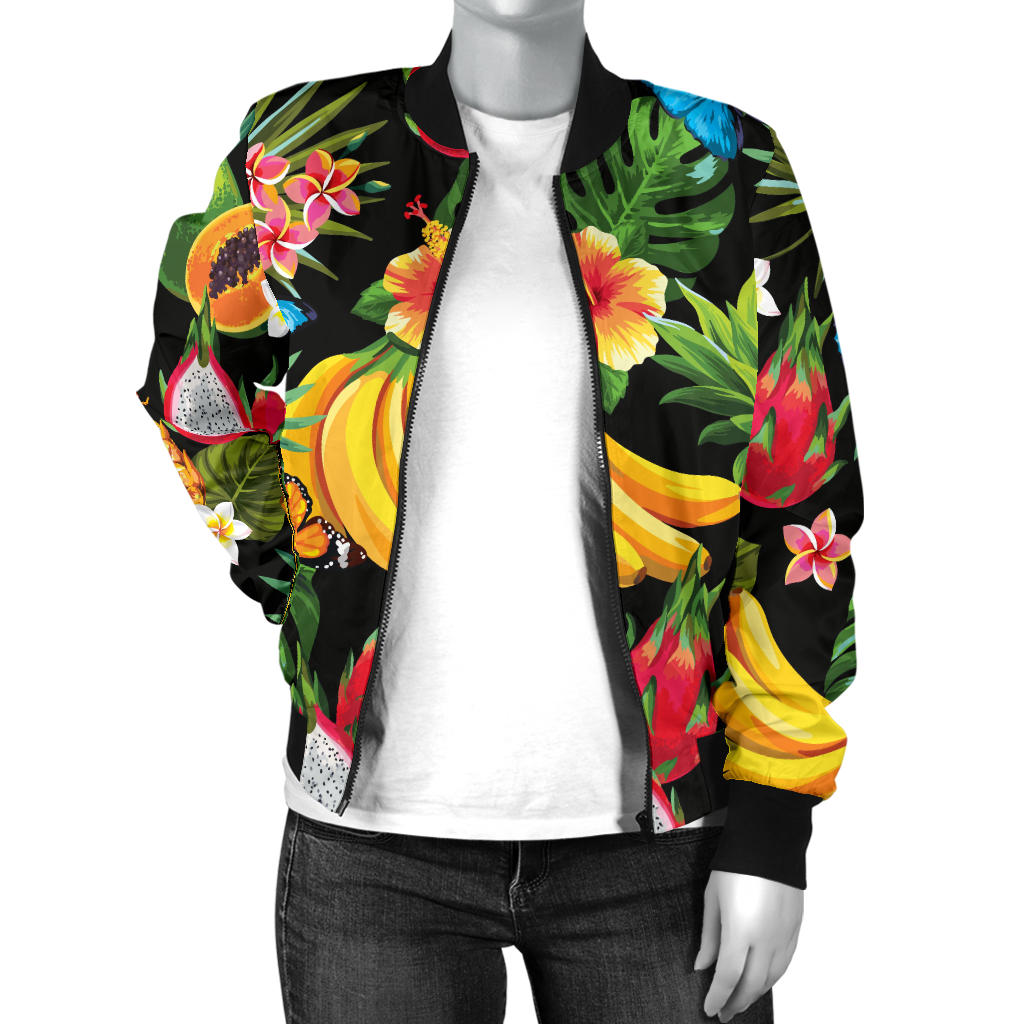 Tropical Fruits Pattern Print Design TF04 Women Bomber Jacket