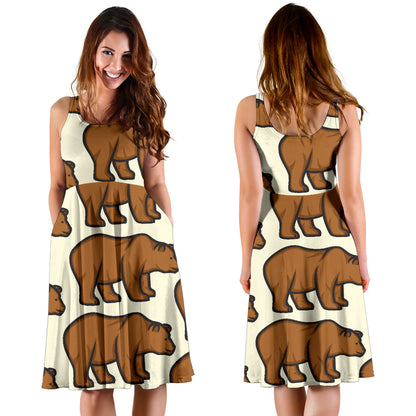 Bear Pattern Print Design BE05 Midi Dress