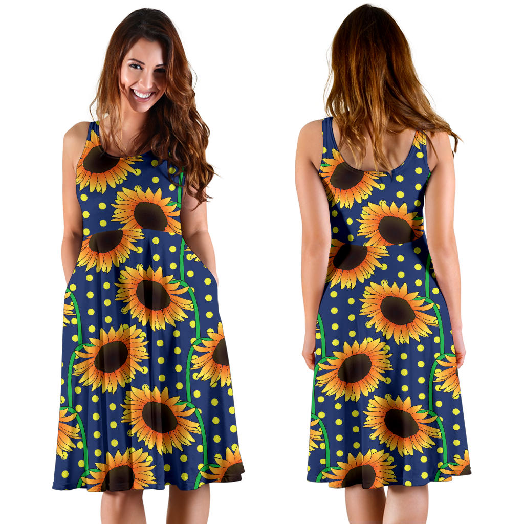Sunflower Pattern Print Design SF03 Midi Dress