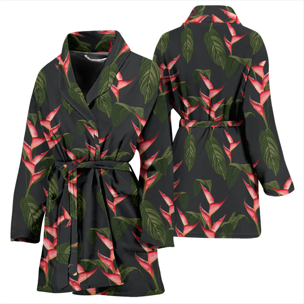 Heliconia Pattern Print Design HL07 Women Bathrobe