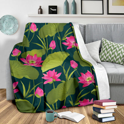 Water Lily Pattern Print Design WL09 Fleece Blanket