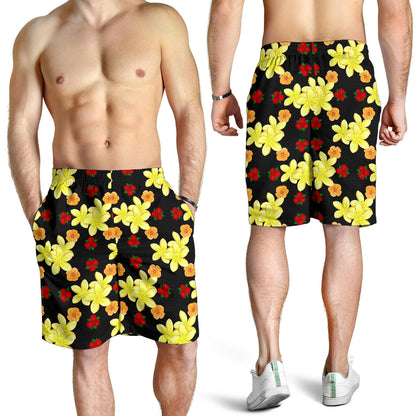Yellow Plumeria Pattern Print Design PM04 Mens Shorts