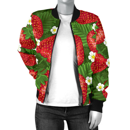 Strawberry Pattern Print Design SB05 Women Bomber Jacket