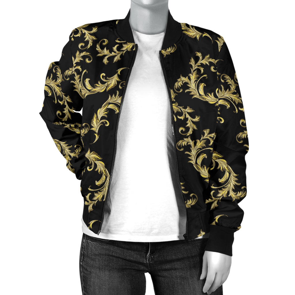 Baroque Golden Pattern Print Design 01 Women's Bomber Jacket
