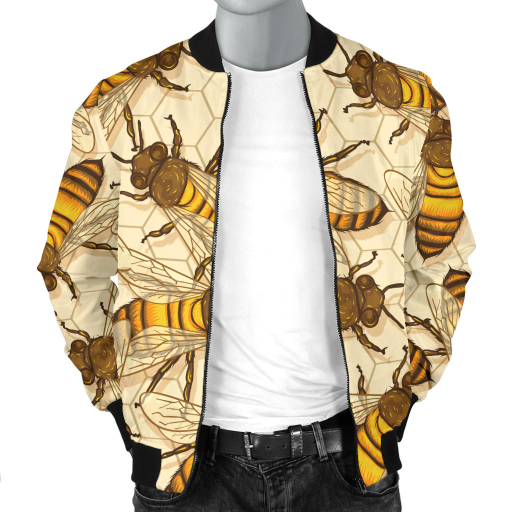 Bee Pattern Print Design BEE05 Men Bomber Jacket