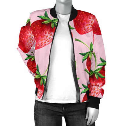 Strawberry Pattern Print Design SB03 Women Bomber Jacket