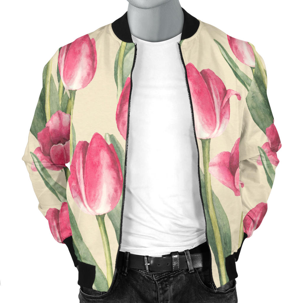 Tulip Pink Pattern Print Design TP06 Men Bomber Jacket