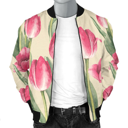 Tulip Pink Pattern Print Design TP06 Men Bomber Jacket