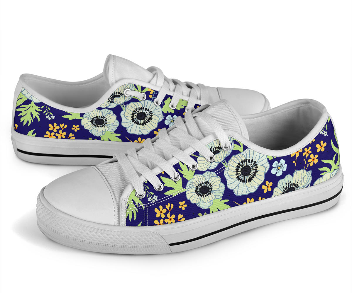 Anemone Pattern Print Design AM06 White Bottom Low Top Shoes