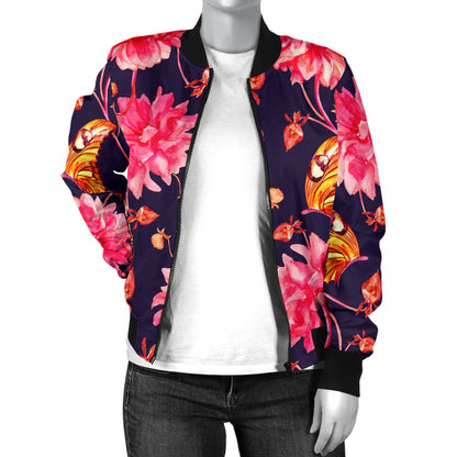 Dahlia Pattern Print Design DH03 Women Bomber Jacket