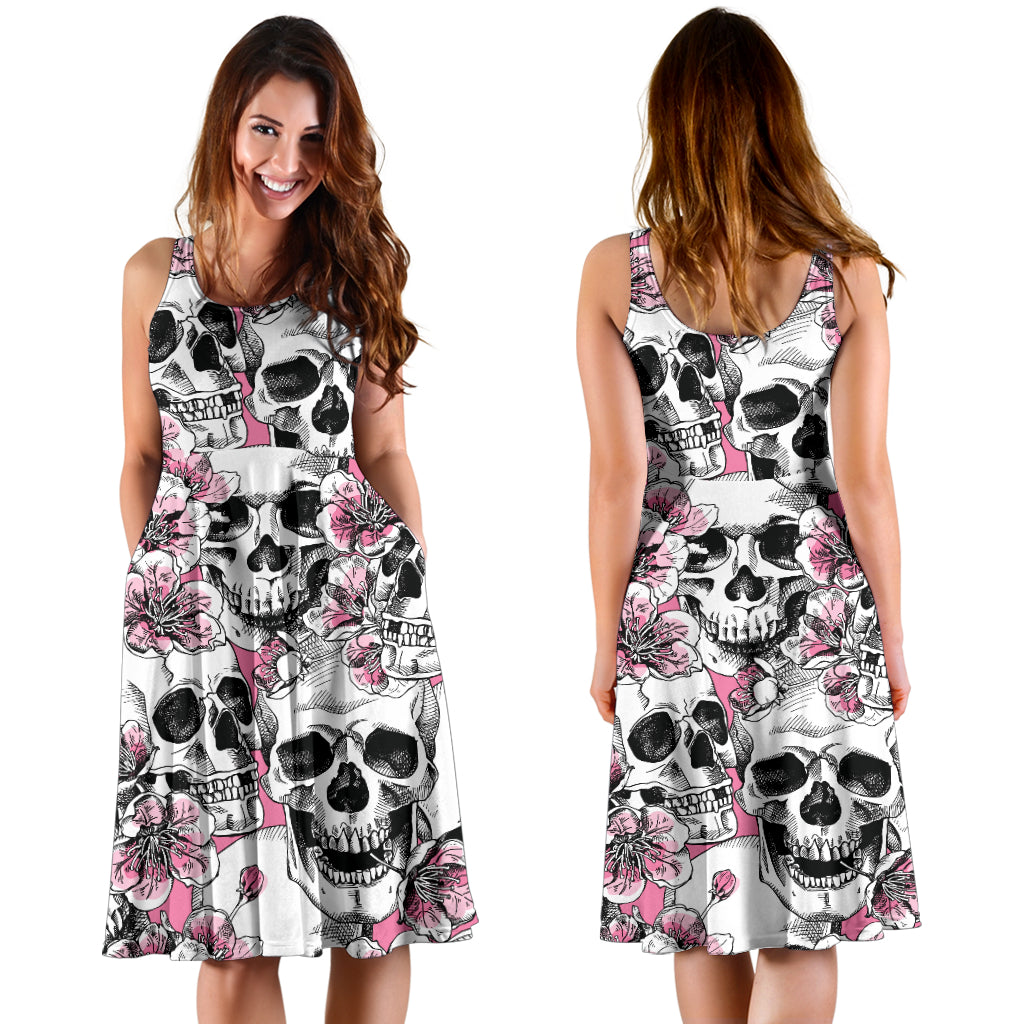 Cherry Blossom Pattern Print Design CB03 Midi Dress