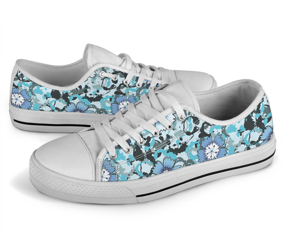 Carnations Pattern Print Design CN04 White Bottom Low Top Shoes