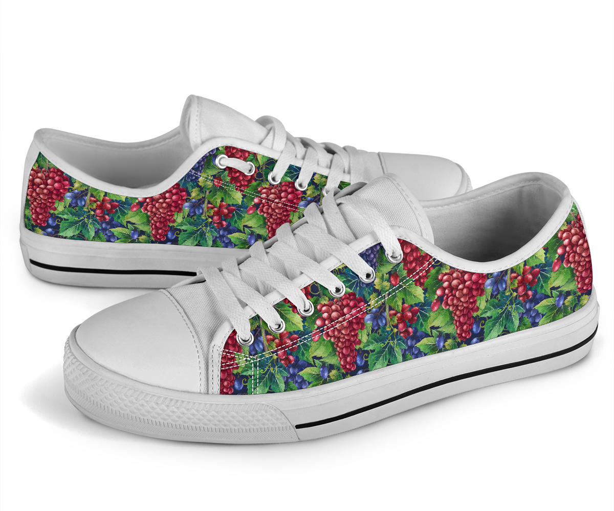 Grape Pattern Print Design GP02 White Bottom Low Top Shoes
