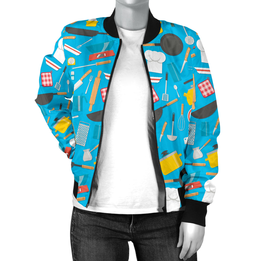 Cooking Kitchen Tools Pattern Print Design 03 Women's Bomber Jacket