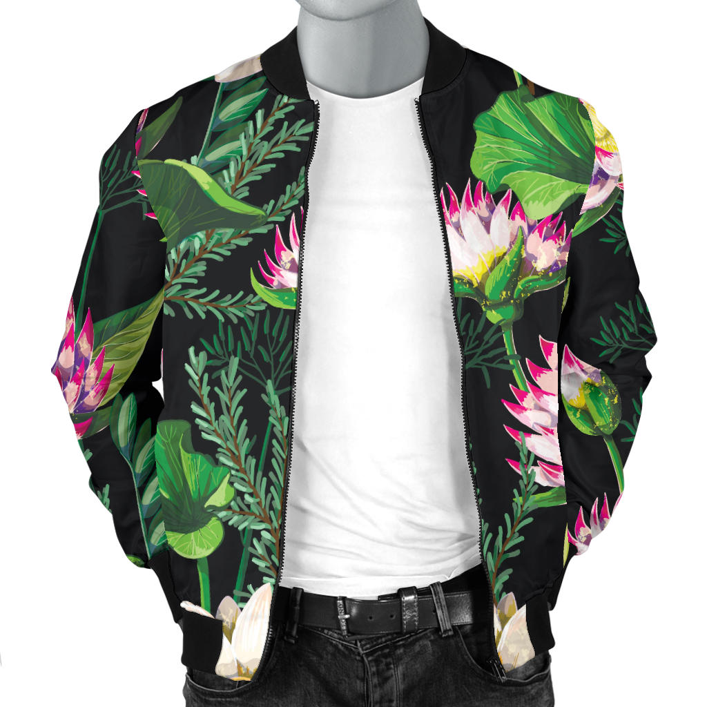 Water Lily Pattern Print Design WL010 Men Bomber Jacket