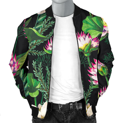 Water Lily Pattern Print Design WL010 Men Bomber Jacket