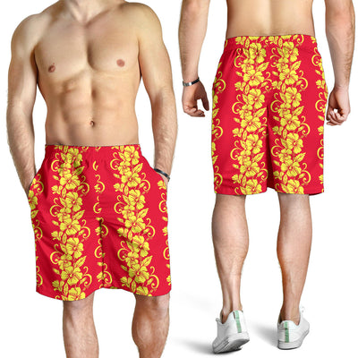 Orange Hibiscus Pattern Print Design HB018 Mens Shorts