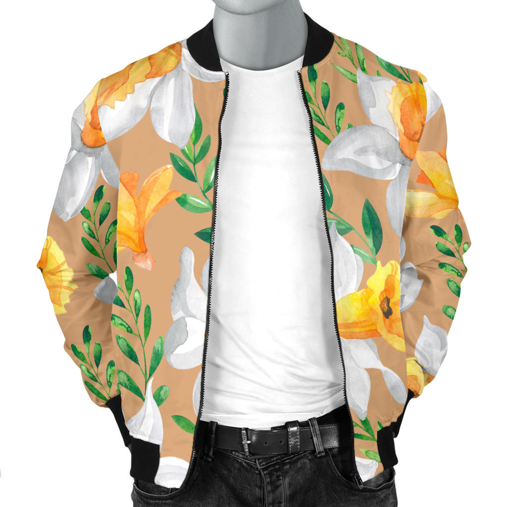 Daffodils Pattern Print Design DF04 Men Bomber Jacket