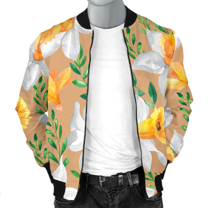 Daffodils Pattern Print Design DF04 Men Bomber Jacket