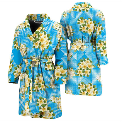 Yellow Plumeria Design Print Pattern Men Bathrobe
