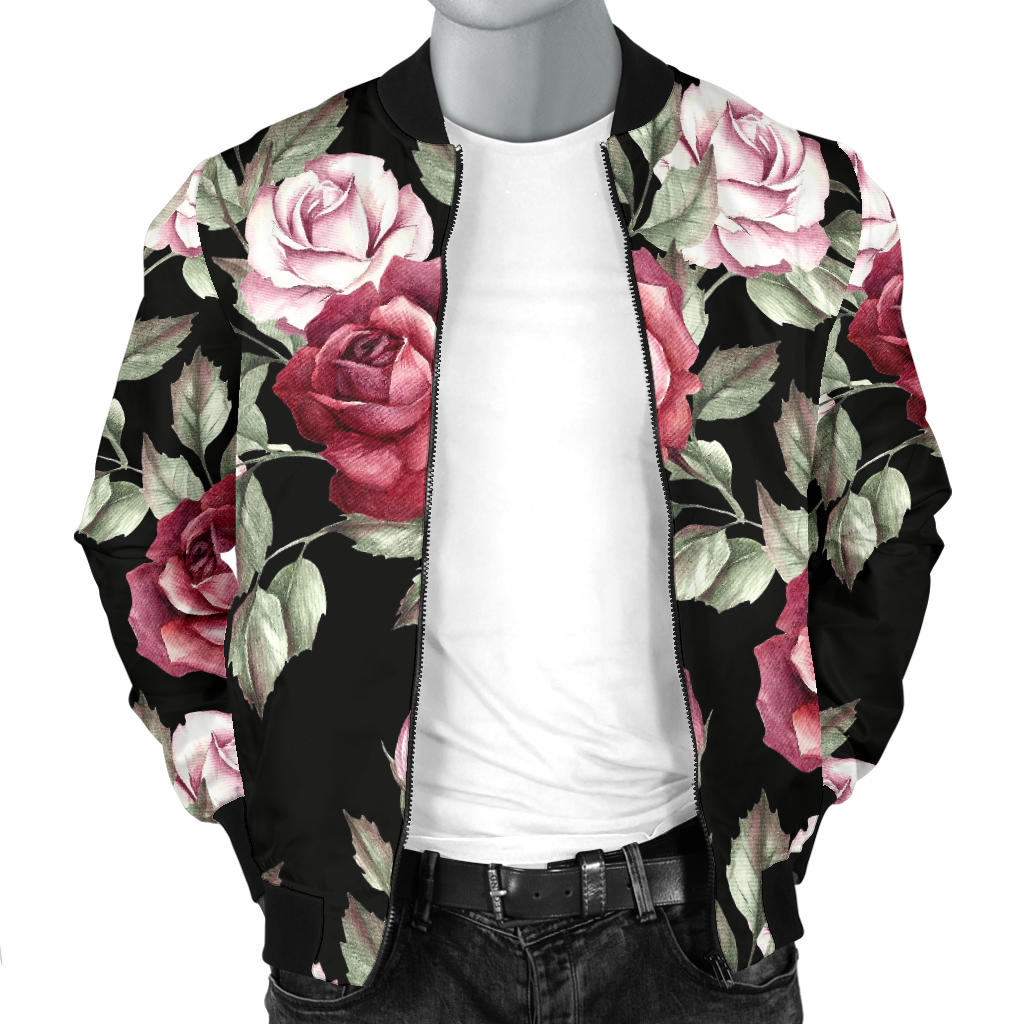 Rose Red Pink Pattern Print Design RO03 Men Bomber Jacket