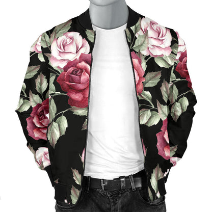 Rose Red Pink Pattern Print Design RO03 Men Bomber Jacket
