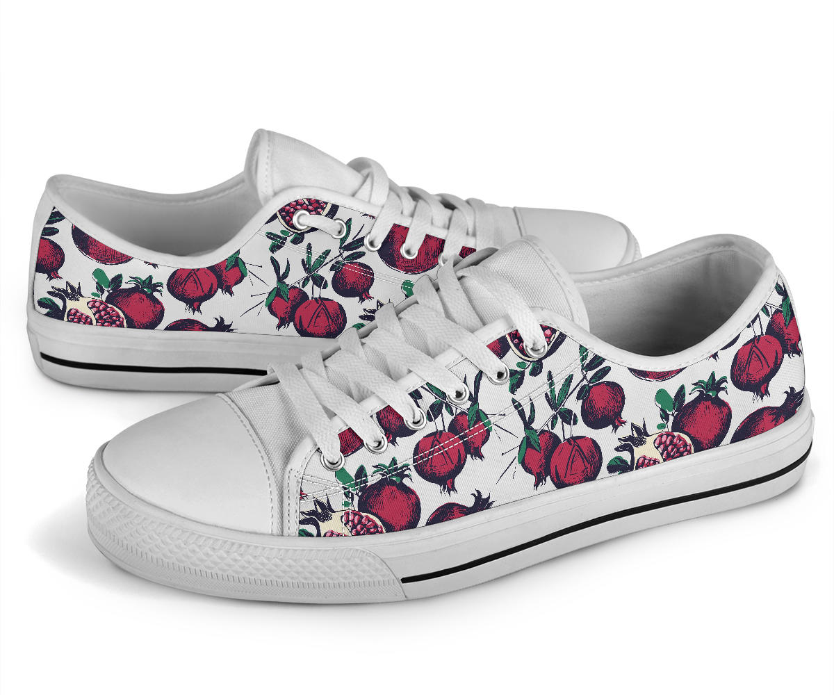 Pomegranate Pattern Print Design PG01 White Bottom Low Top Shoes