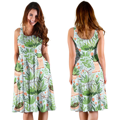Gardening Pattern Print Design G04 Midi Dress