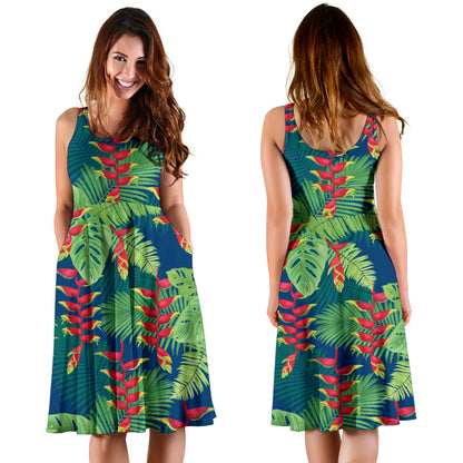 Heliconia Pattern Print Design HL08 Midi Dress