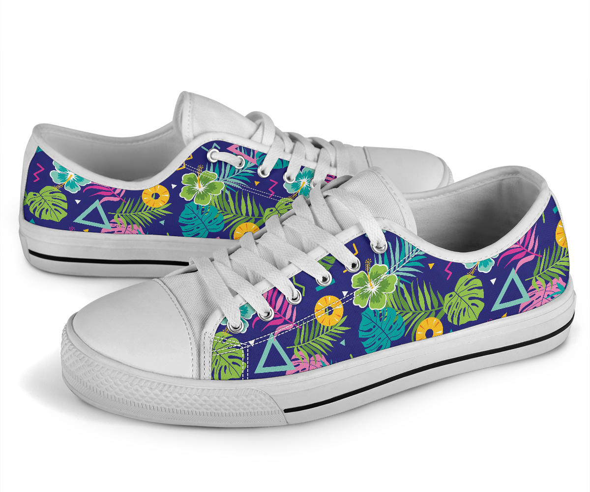 Hawaiian Themed Pattern Print Design H014 White Bottom Low Top Shoes