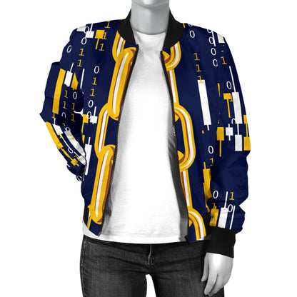 Cryptocurrency Chain Pattern Print Design 03 Women's Bomber Jacket