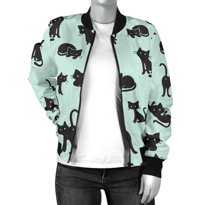 Black Cat Pattern Print Design 04 Women's Bomber Jacket