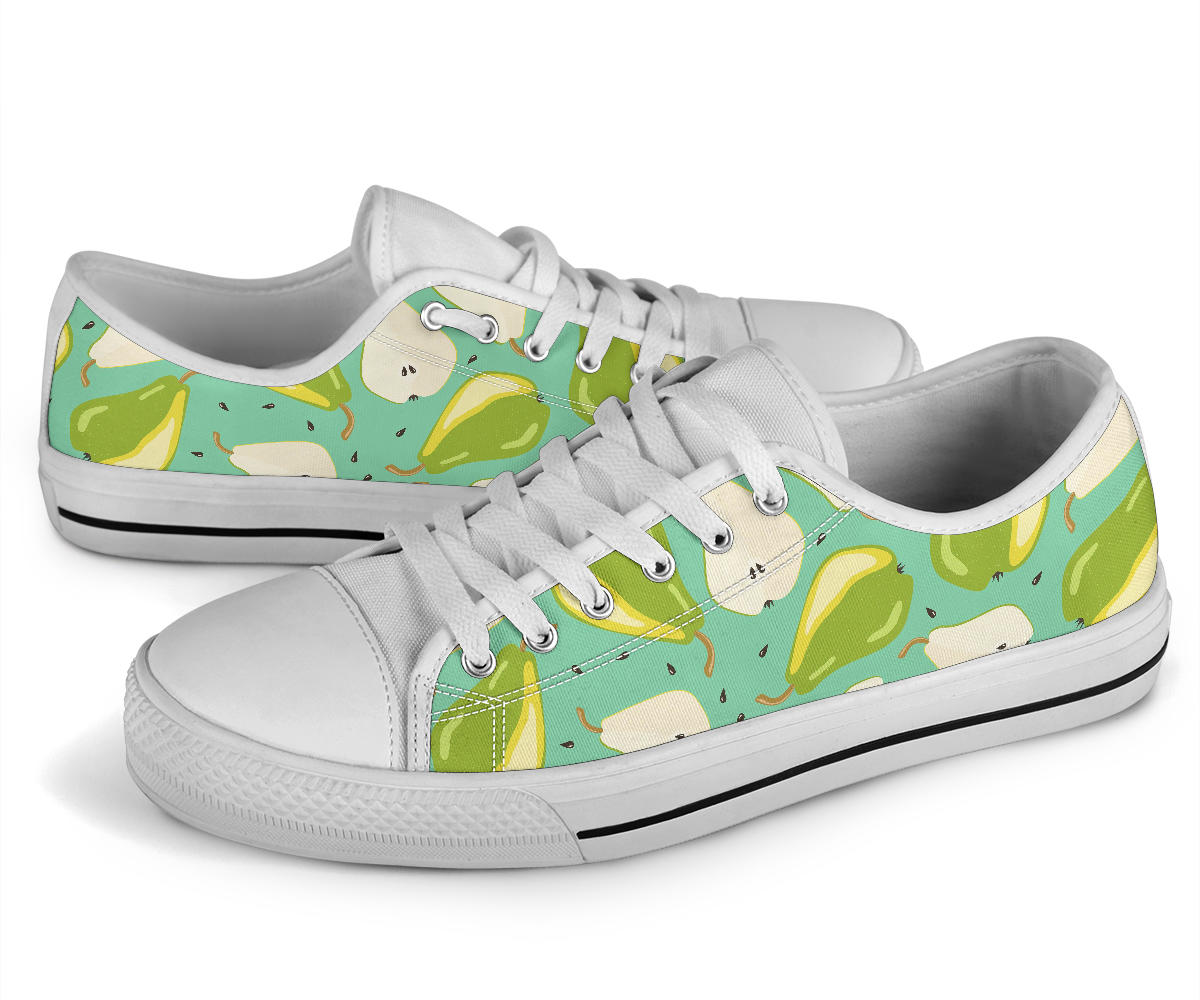 Pear Pattern Print Design PE04 White Bottom Low Top Shoes