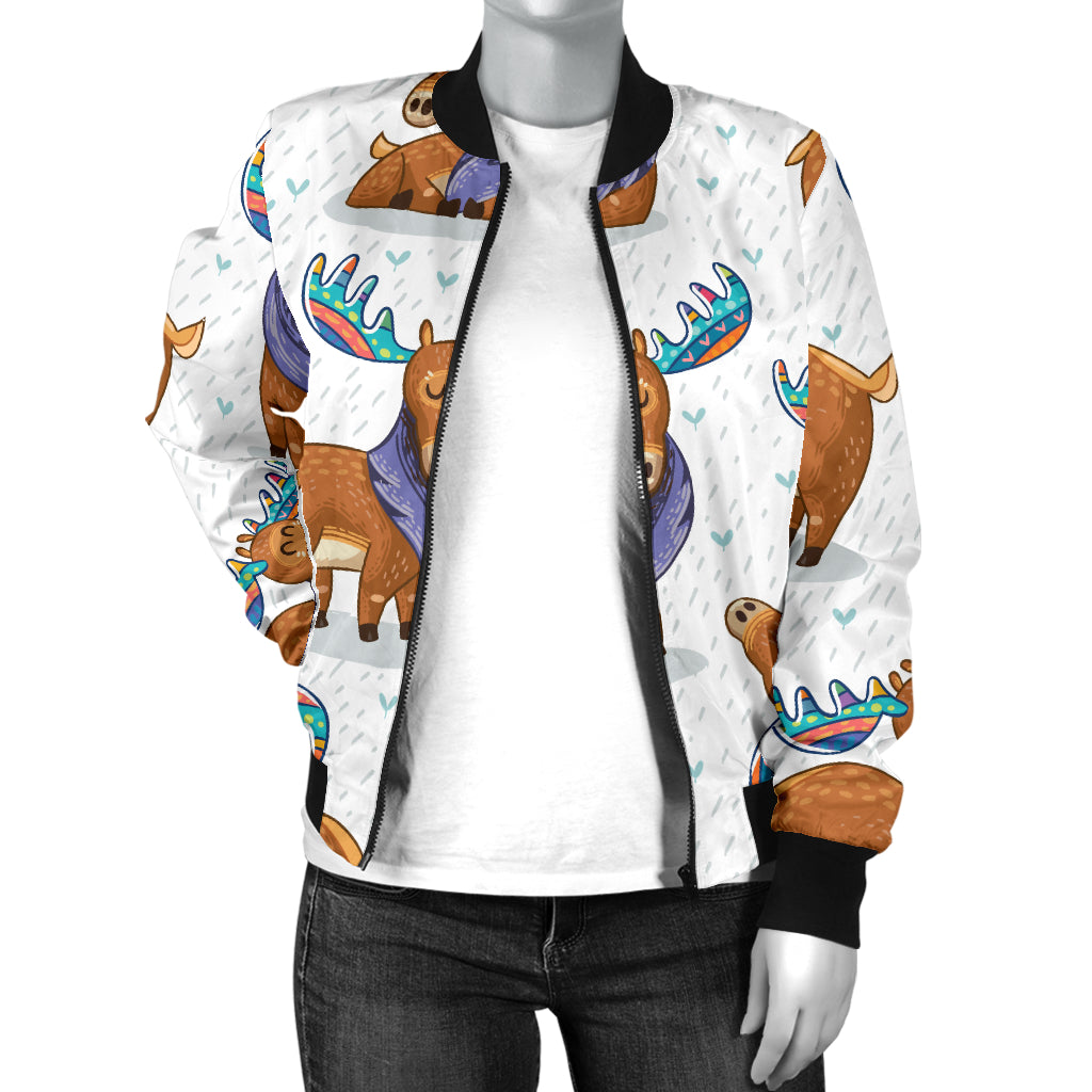 Moose Cute Pattern Print Design 01 Women's Bomber Jacket